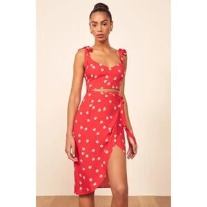 $248 Reformation Belinda Cut Out Wrap Sheath Dress in Jeanne - 8